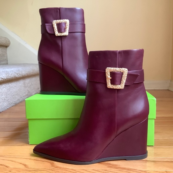 Sam Edelman Weslie Pointed Toe Wedge Bootie Burgundy SZ 9.5 - Picture 1 of 16